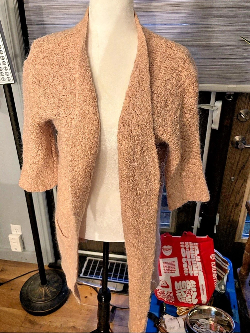 Mia Mai Apricot Long Open Sweater Made in Italy Open Front Cardigan in Pink Size
